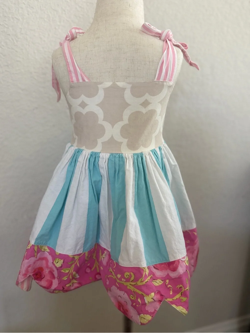 Gymboree Pink, Aqua & White Striped Tie-Shoulder Dress